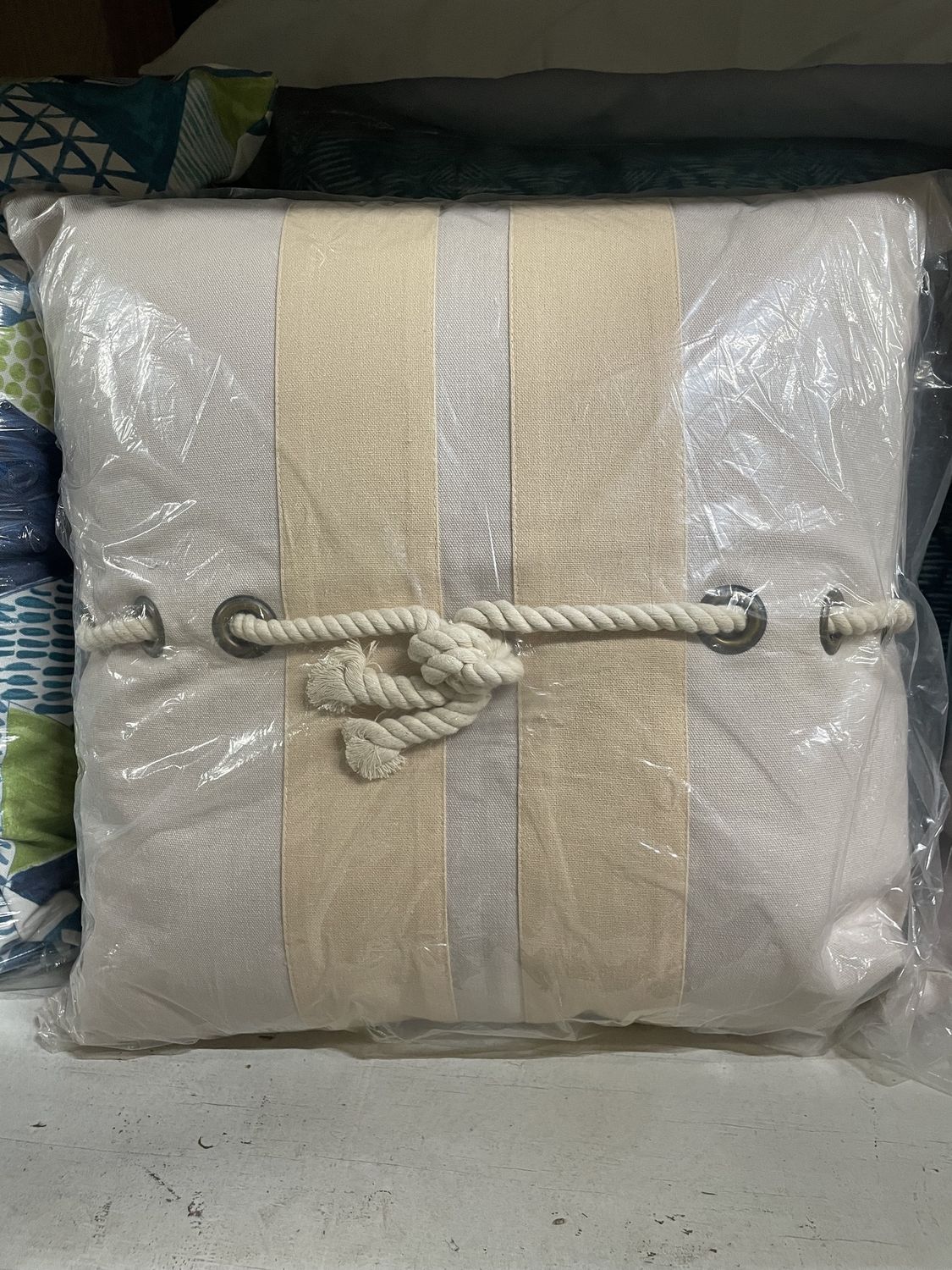Rizzy Home Decorative Pillow, Beige with Ivory Rope Detail