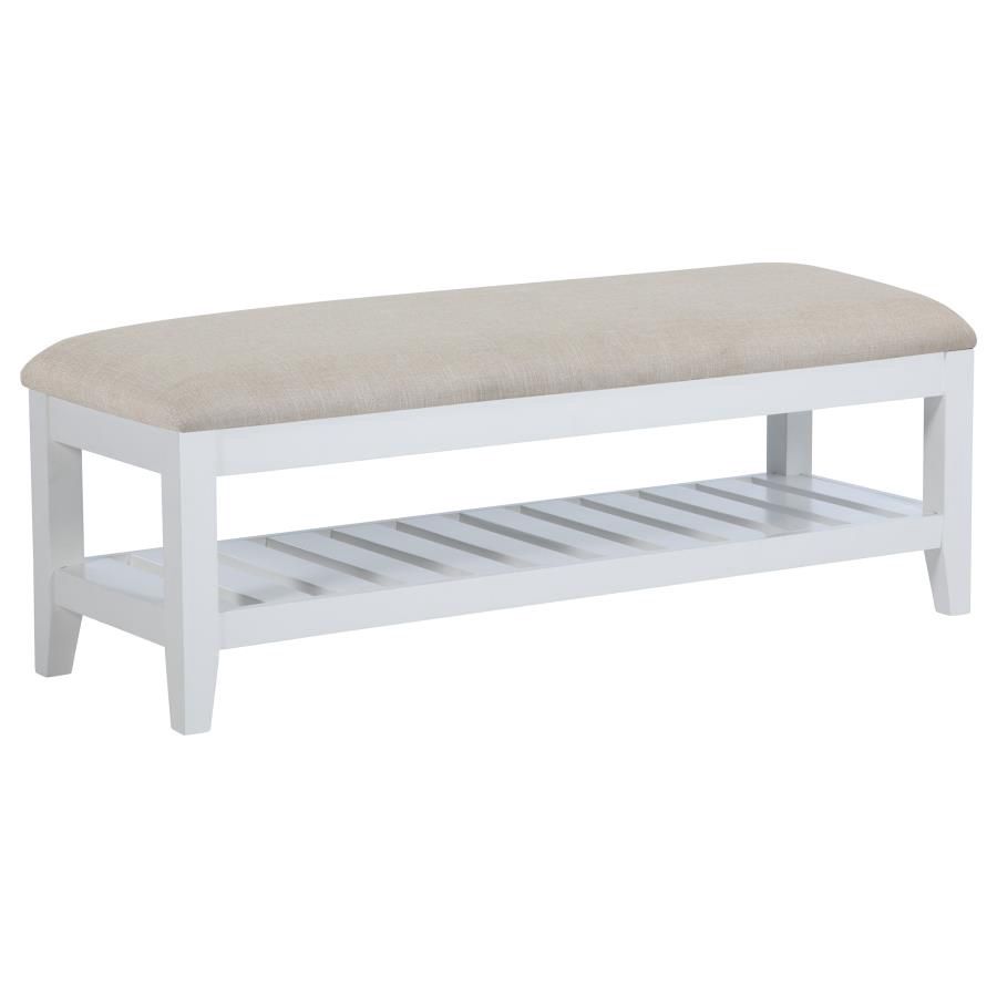 Bexhill Upholstered Rectangular Bench With Shelf White
