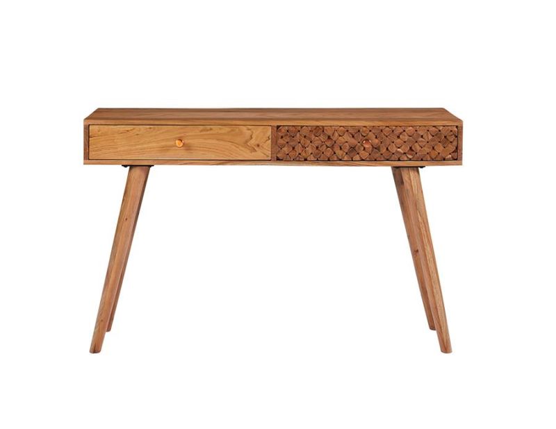 Lotus 2-Drawer Wood Entryway Console Table Natural Brown