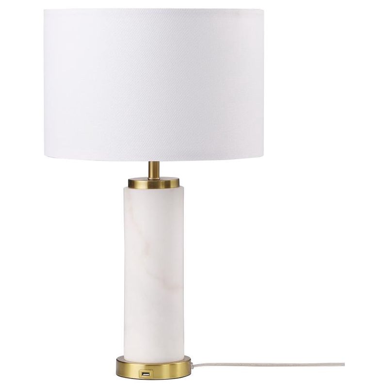 Lucius 25-Inch Drum Shade Marble Body Table Lamp White