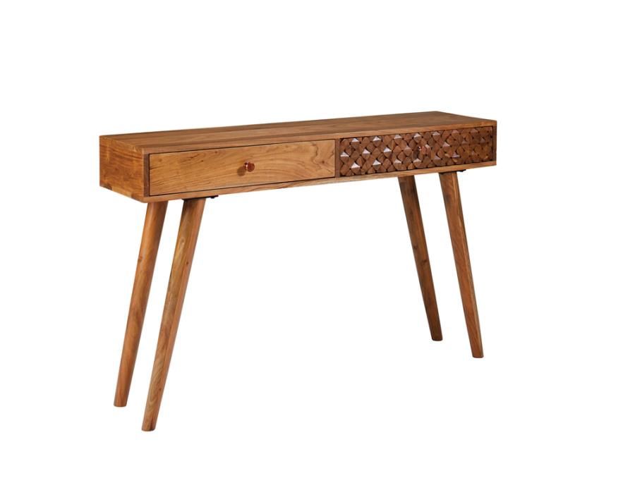 Lotus 2-Drawer Wood Entryway Console Table Natural Brown