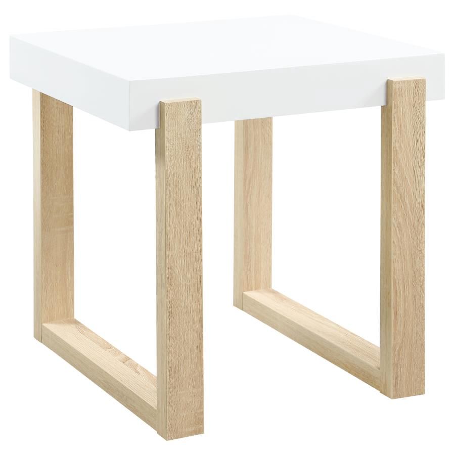 Pala Rectangular End Table White High Gloss And Natural