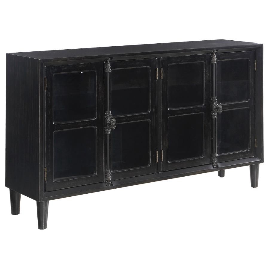 Sylvia Wood Lattice Accent Cabinet Black