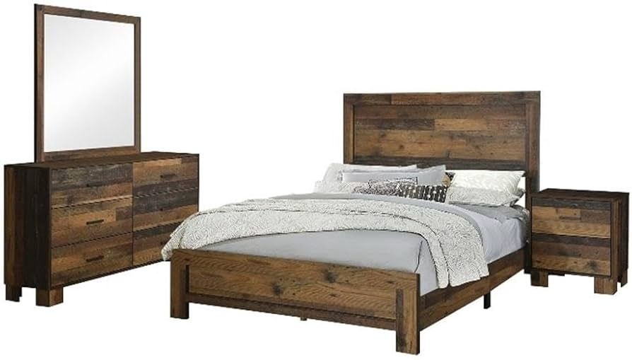 Sidney Eastern King Bed 4-Piece Set, Rustic Pine -ONL