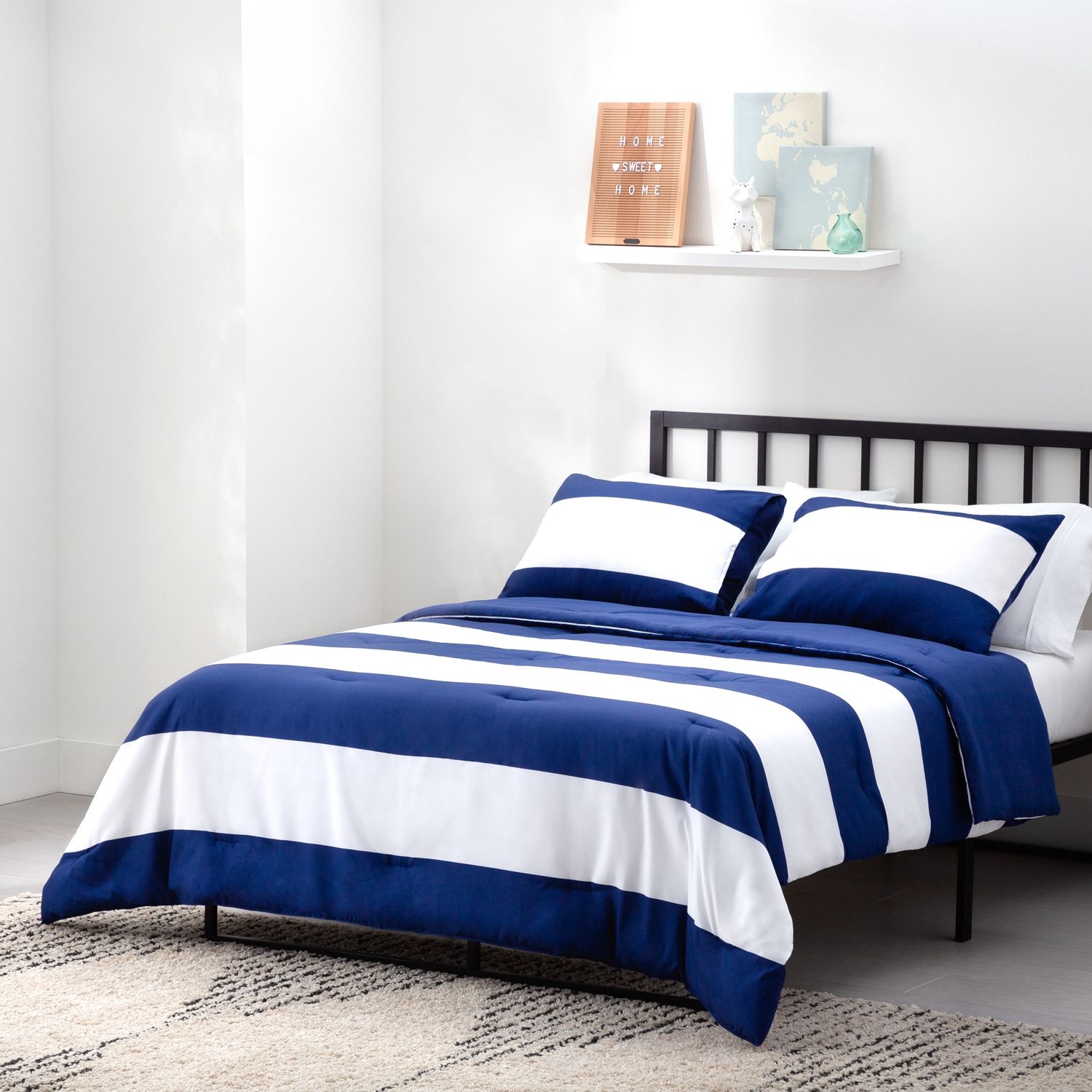 Linenspa Microfiber Comforter - Navy Rugby Stripe, Cal King