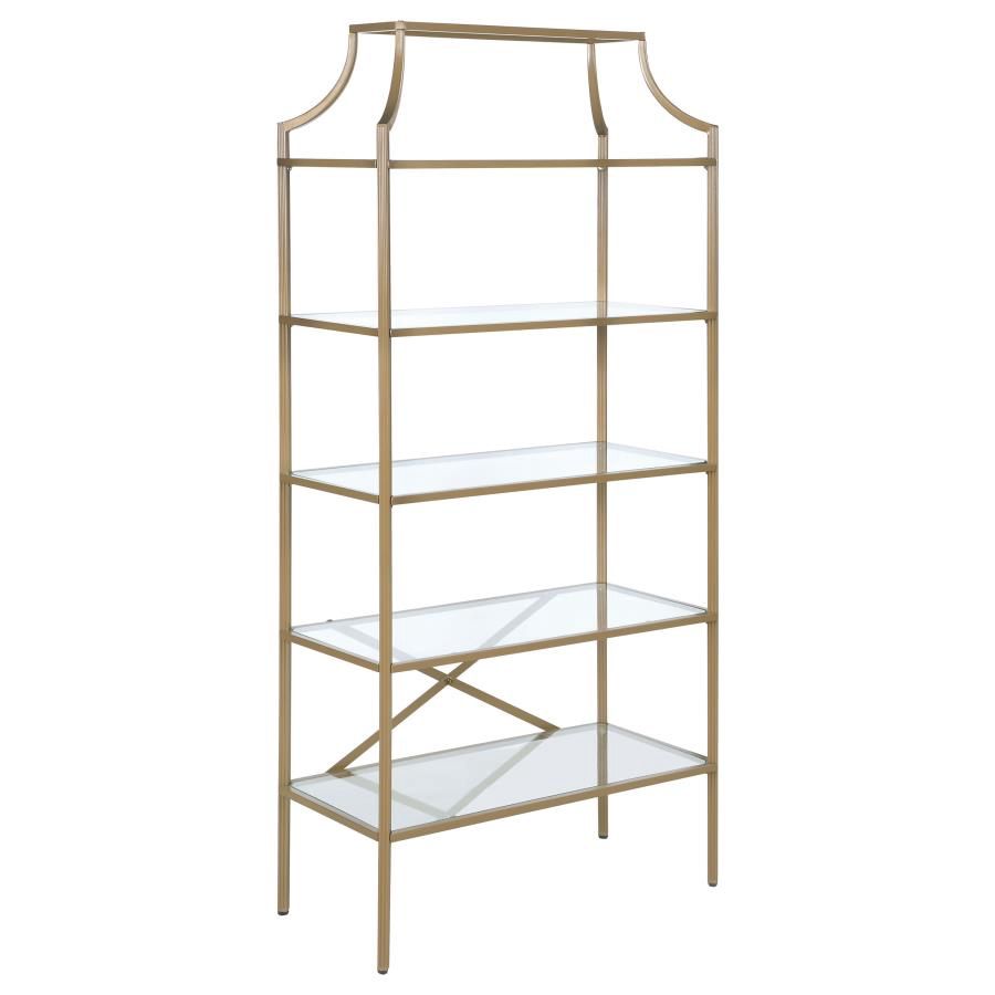 Serena 5-Shelf Glass Bookshelf, Gold