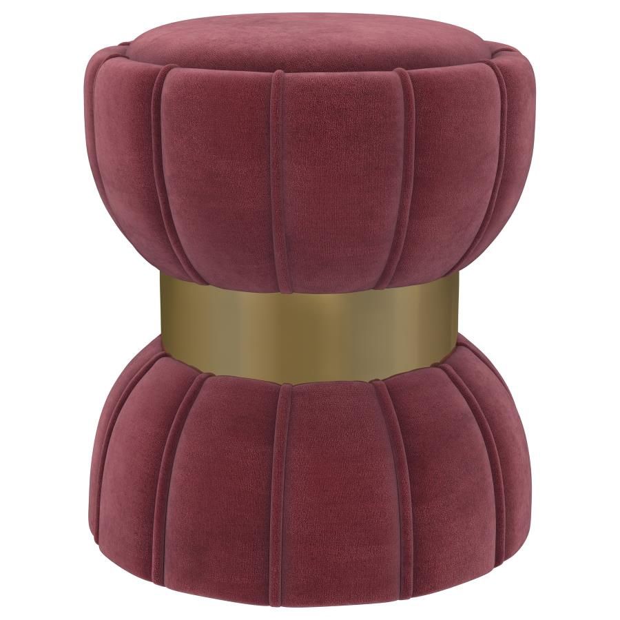 Sora Round Upholstered Ottoman, Colour: Berry
