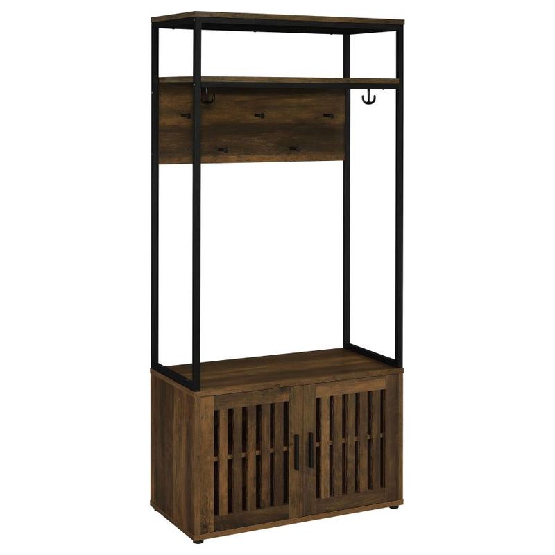 Quincy 2-Door Hall Tree Storage Bench Dark Pine
