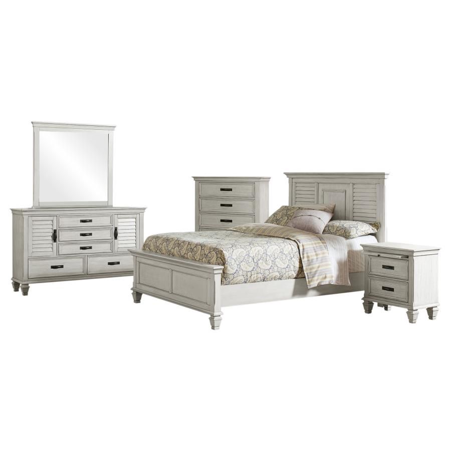 Franco 5pc Bedroom Set Queen, Distressed White