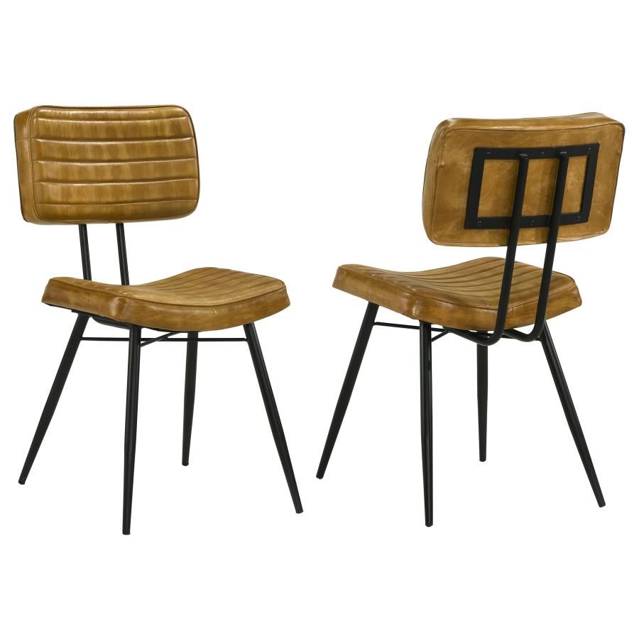 Misty Leather Upholstered Dining Side Chair (Set of 2), Colour: Camel