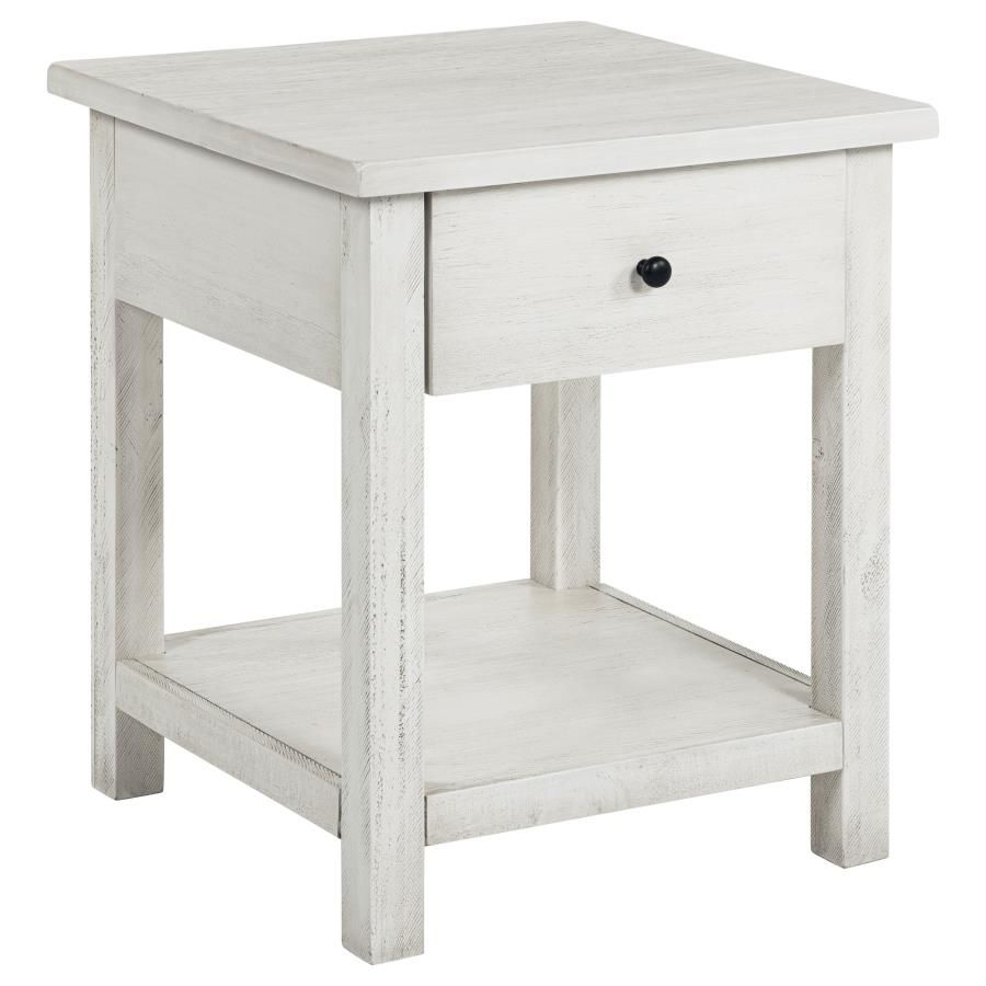 Payne 1 Drawer End Table with Shelf, Colour: Distressed White
