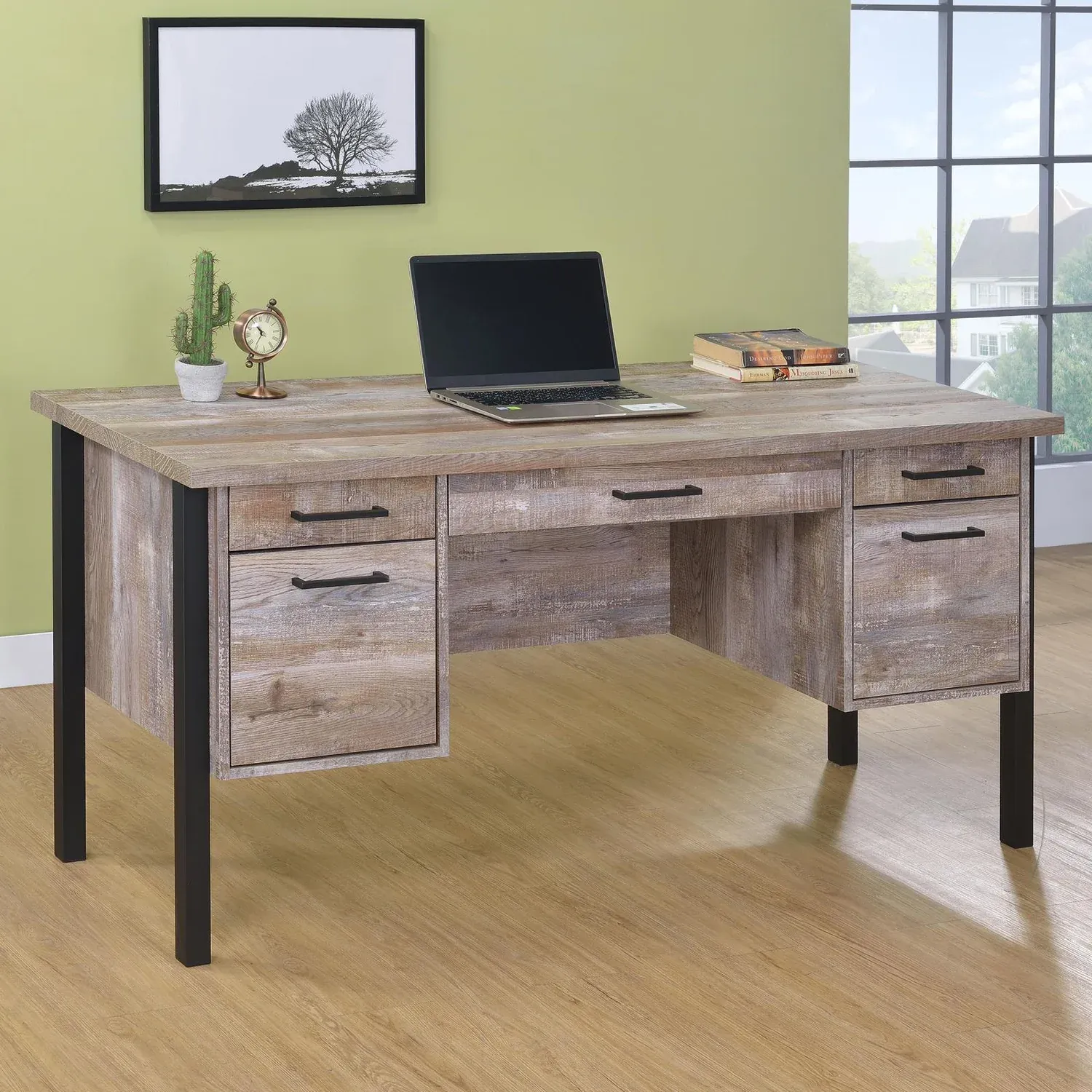 Samson 60-Inch Computer Desk Weathered Oak