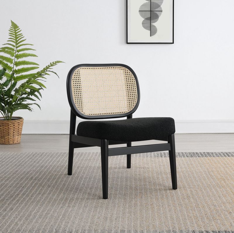 Rayo Rattan Cane Back Accent Chair with Padded Seat, Black