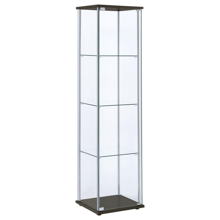 Bellatrix 3-shelf Clear Glass Curio Cabinet, Colour: Cappuccino