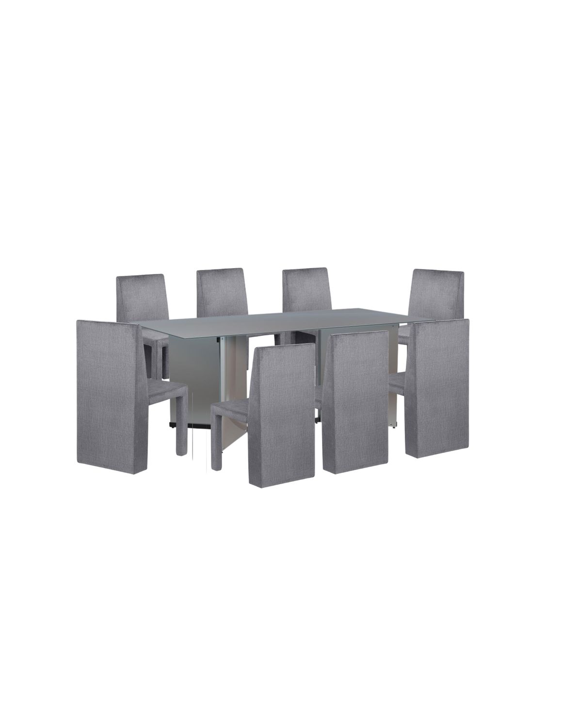 Emery 7pc Mirrored Table Dining Set, Grey Chairs
