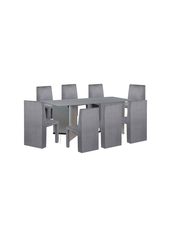 Emery 7pc Mirrored Table Dining Set, Grey Chairs