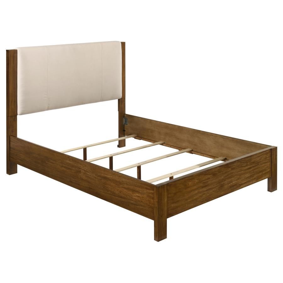 Adderley Queen Wood Panel Bed, Cream and Warm Brown