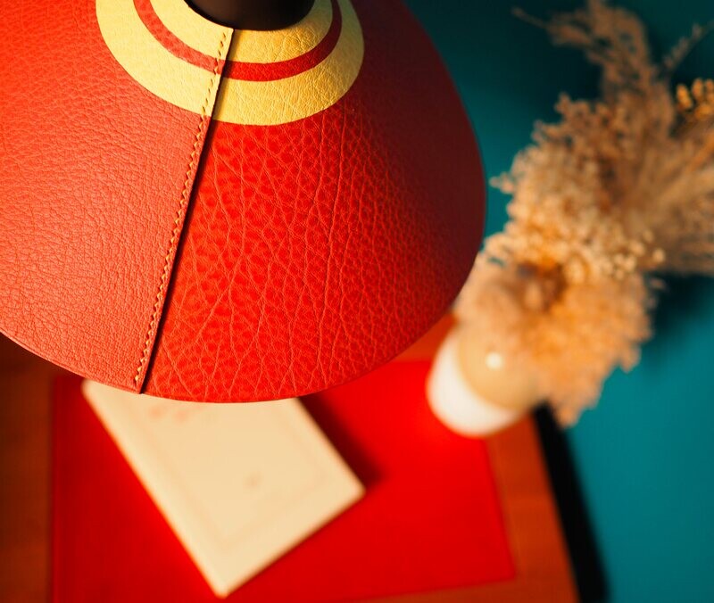 Little Umbrellas_Leather Lampshade red