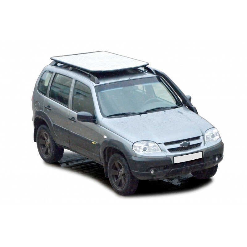 Багажник - платформа экспедиционный «Трофи» с алюминиевым листом, (монтаж на заводские рейлинги) Chevrolet Niva (03.2009 - )/Lada Niva (07.2020 -), Niva Travel