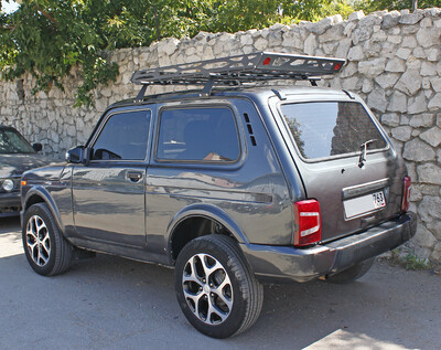 Багажник-корзина универсальная (черная/серая), разборная с откидными перед/задн бортами, с креплением на поперечины