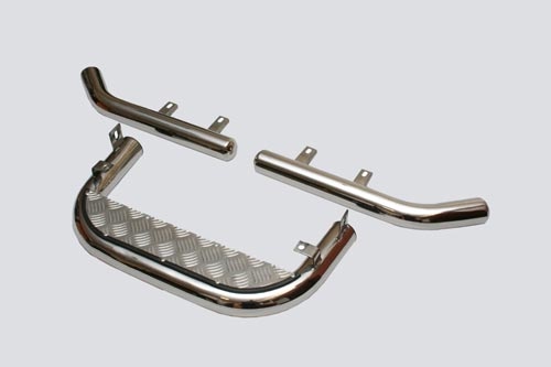 Подножка задняя с алюминиевым листом и защитой заднего бампера «Уголки» (Ø=63.5), Chevrolet Niva (- 03.2009) (нержавеющая сталь)
