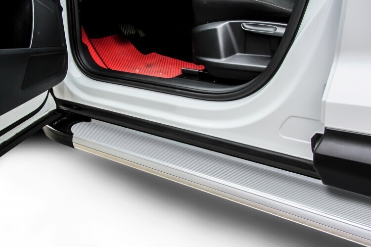 Пороги алюминиевые Hyundai Grand Santa-Fe (2014) Optima серебристые