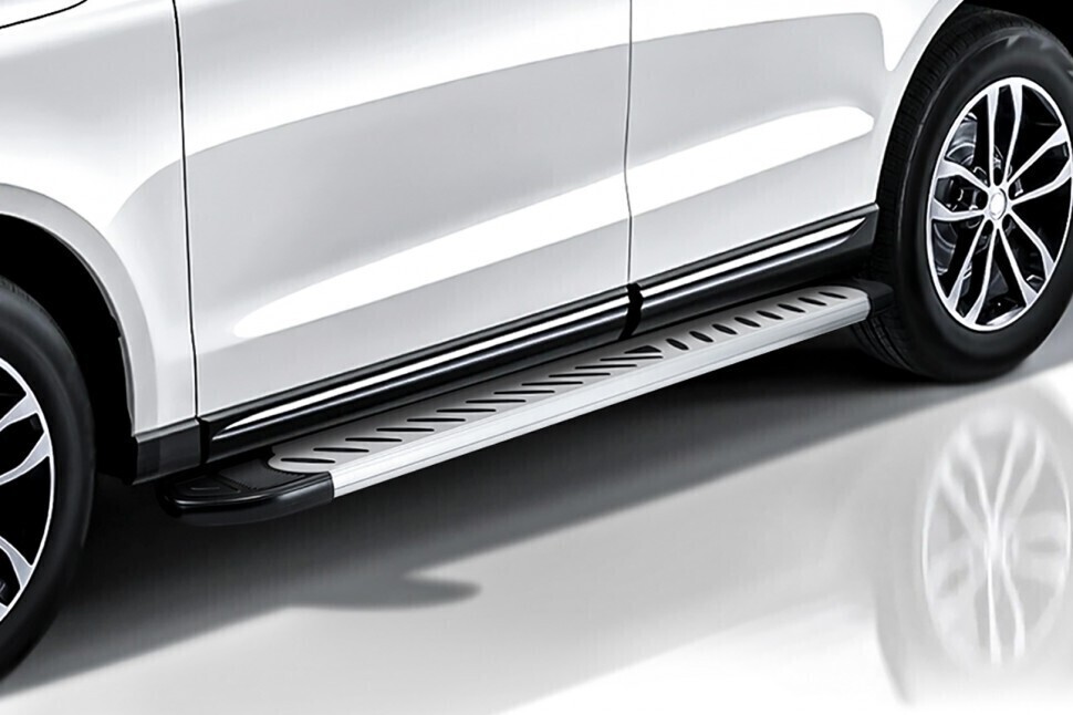 Пороги алюминиевые Hyundai Tucson Turbo (2018-2021) Elite серебристые