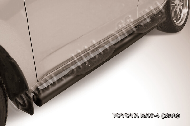 Пороги стальные Toyota Rav-4 (2005-2010) d76 с проступями (серебристые)