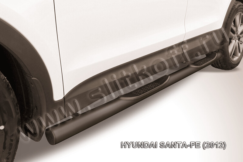 Пороги стальные Hyundai Santa-Fe (2012-2018) d76 с проступями (серебристые)