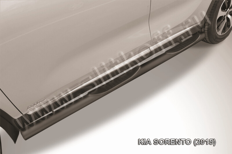 Пороги стальные Kia Sorento (2014-2017) d76 с проступями (серебристые)