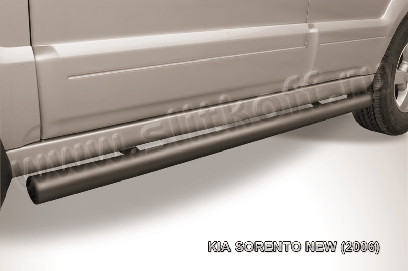 Пороги стальные Kia Sorento (2006-2011) d76 труба (черные)