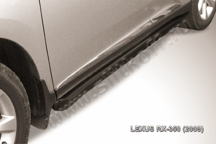 Пороги стальные Lexus RX-350 (2008-2012) d76 с гибами (серебристые)