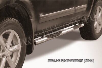 Пороги из нержавейки Nissan Pathfinder (2010-2014) d76 с проступями (черный цвет)