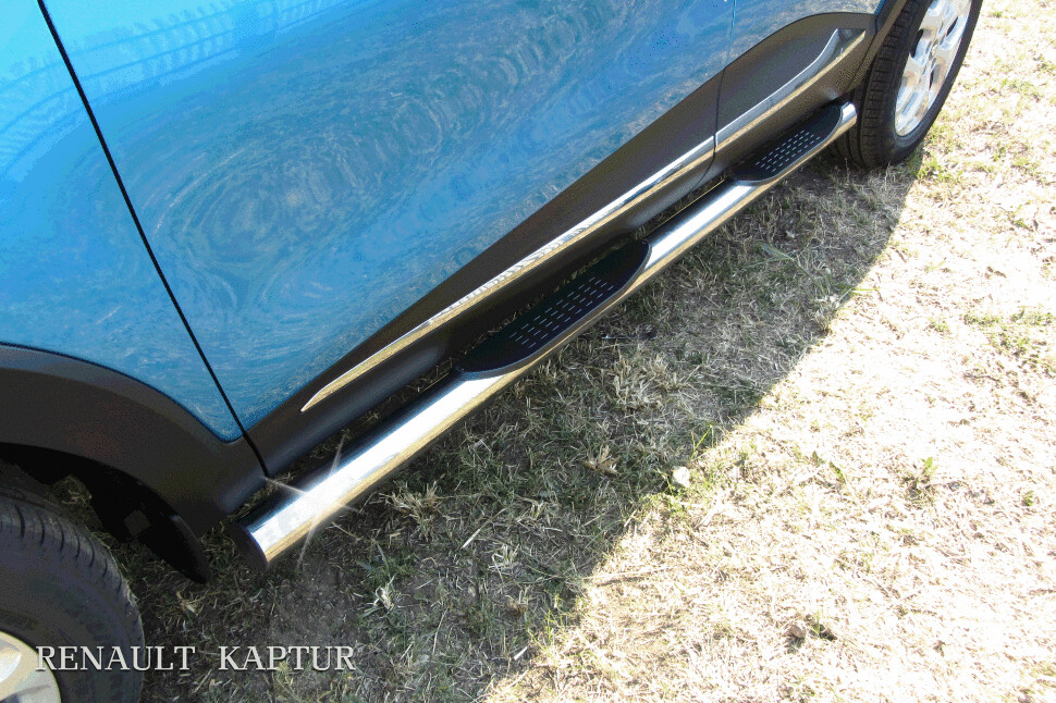 Пороги из нержавейки Renault Kaptur 2WD (2012-2019) d76 с проступями