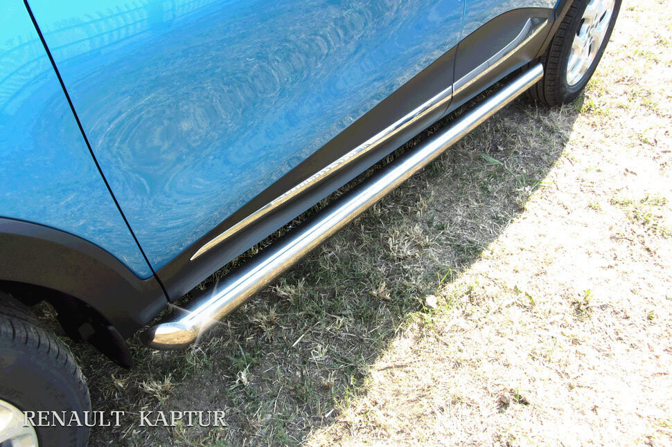 Пороги из нержавейки Renault Kaptur 4WD (2012-2019) d76 труба