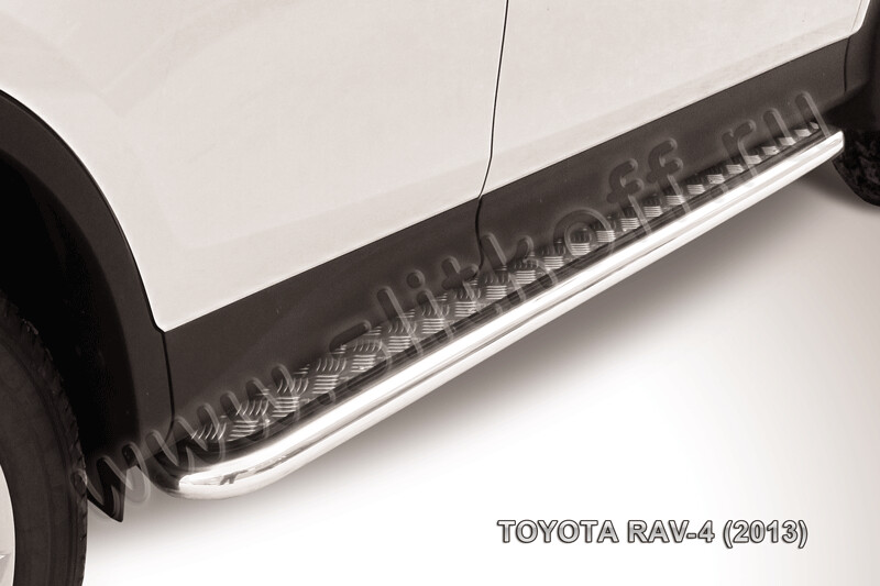 Пороги из нержавейки Toyota Rav-4 (2012-2015) d57 с алюминиевым листом
