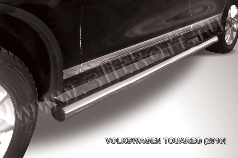 Пороги из нержавейки Volkswagen Touareg (2010-2014) d76 труба (черный цвет)