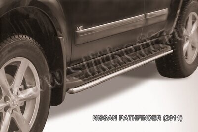 Пороги из нержавейки Nissan Pathfinder (2010-2014) труба d42 (черный цвет)