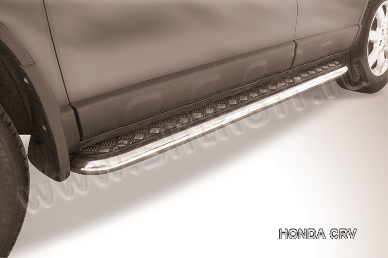 Пороги из нержавейки Honda CR-V (2006-2009) d57 с алюминиевым листом