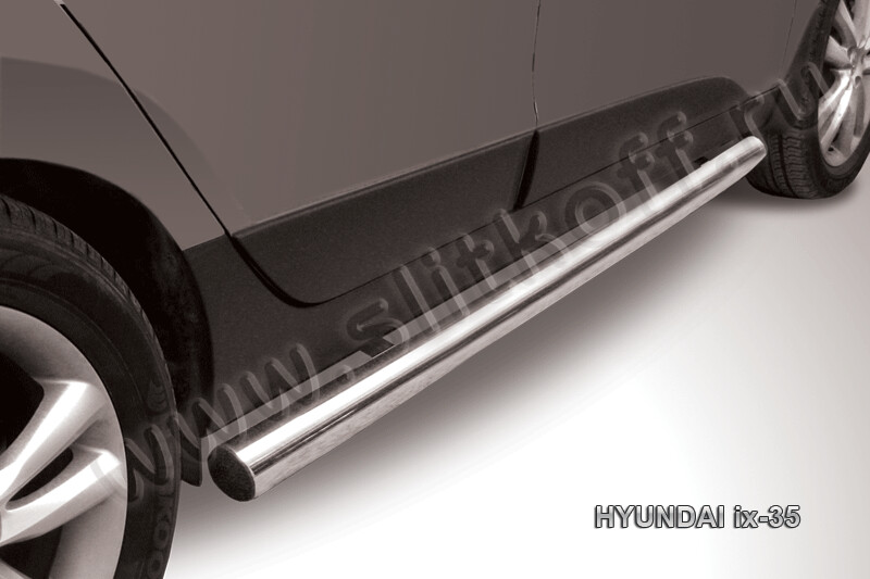 Пороги из нержавейки Hyundai ix-35 (2010-2015) d76 труба (черный цвет)