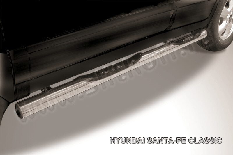 Пороги из нержавейки Hyundai Santa-Fe Classic (2000-2012) d76 с проступями (черный цвет)