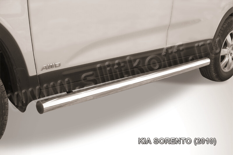 Пороги из нержавейки Kia Sorento (2009-2012) d76 труба (черный цвет)