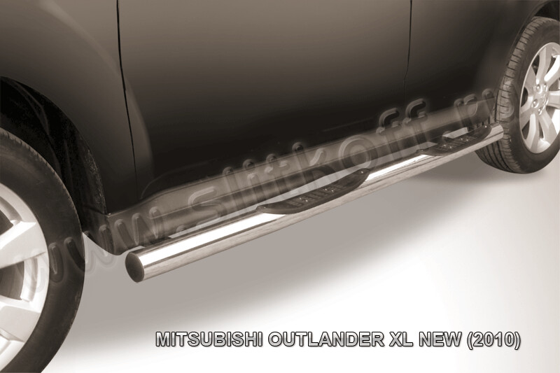 Пороги из нержавейки Mitsubishi Outlander XL (2009-2013) d76 с проступями (черный цвет)