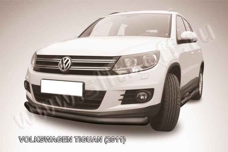 Защита переднего бампера Volkswagen Tiguan (2011-2016) d76 серебристая