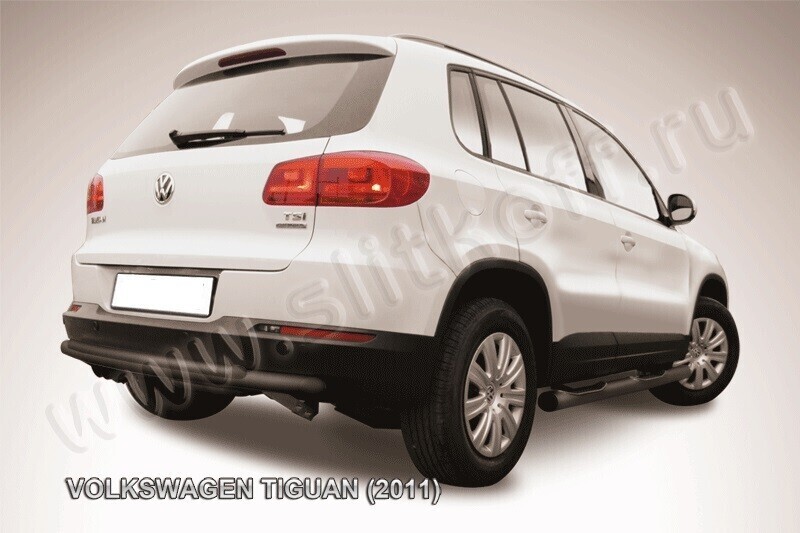 Защита заднего бампера Volkswagen Tiguan (2011-2016) d57+d42 радиусная серебристая