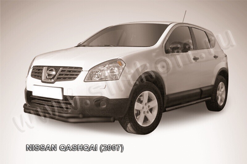 Защита переднего бампера Nissan Qashqai (2006-2010) d57+d42 длинная черная