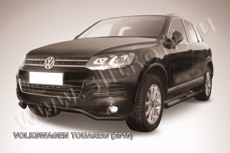 Защита переднего бампера Volkswagen Touareg (2010-2014) d57 волна серебристая