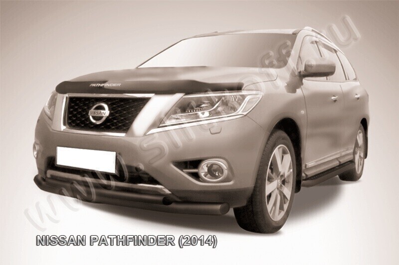 Защита переднего бампера Nissan Pathfinder (2012-2017) d76+d57 серебристая
