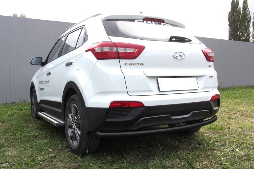 Защита заднего бампера Hyundai Creta 4WD (2016-2021) d57 радиусная черная