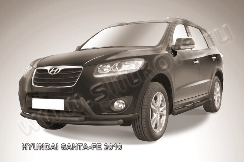 Защита переднего бампера Hyundai Santa-Fe (2009-2012) d57+d57 серебристая